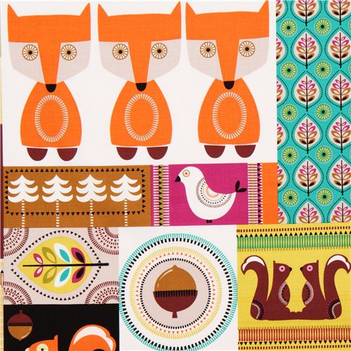 Tissu Michael Miller patchwork animaux de la fort, cureuil Tissu