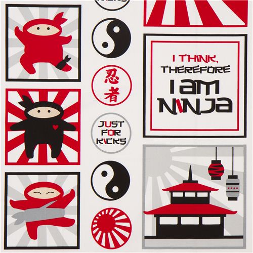 patchwork ninja fighter fabric by Robert Kaufman red-grey Fabric
