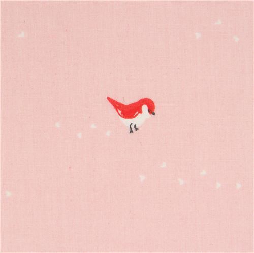 peach organic poplin fabric with birds by Birch Fabric