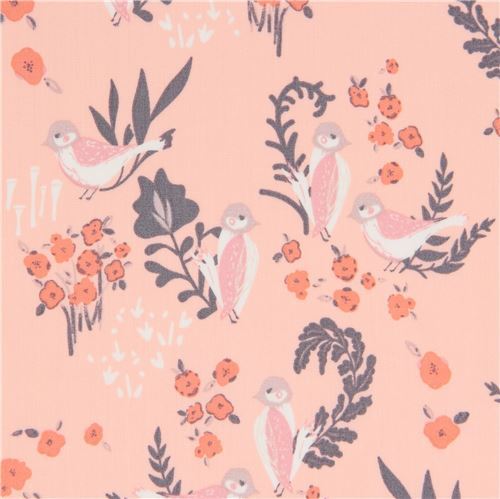 tessuto rosa pesca fiori uccelli animali Tessuto