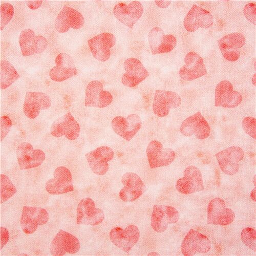 Tela de algodón rosa salmón lluvia de corazones efecto sello Tela