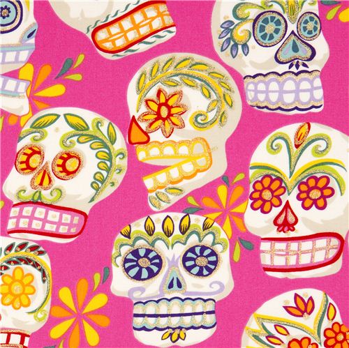 pink Alexander Henry fabric with decorated skulls