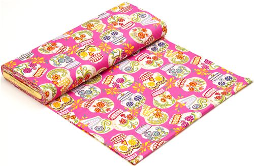 pink Alexander Henry fabric with decorated skulls 3