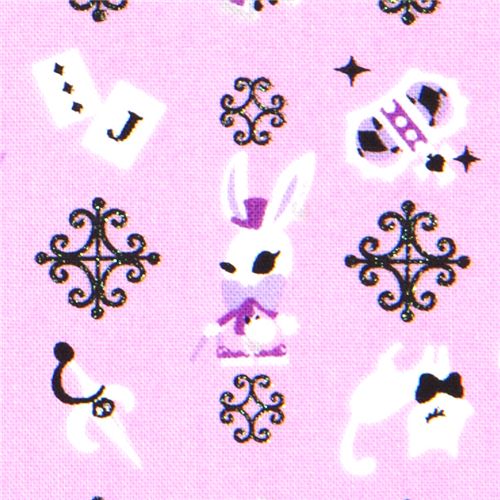 rosa Alice im Wunderland Märchen Stoff Hase Katze 1