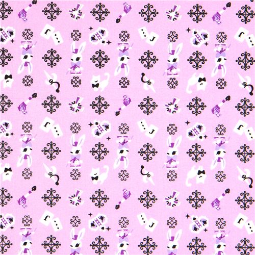 rosa Alice im Wunderland Märchen Stoff Hase Katze 2