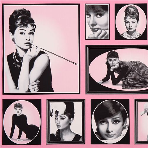 Tissu Robert Kaufman Hollywood Icons rose, Audrey Hepburn  Tissu