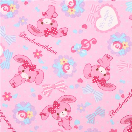 pink Bonbonribbon bunny dots bows Sanrio oxford fabric from Japan