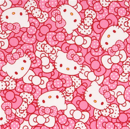 pink Hello Kitty cute face and bow fabric by Kokka 