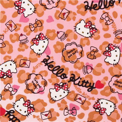 Tela oxford rosa gata Hello Kitty estampado leopardo corazn Tela