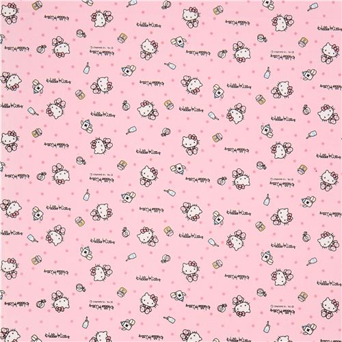 Tissu Oxford rose Hello Kitty, petit-d�jeuner et confettis, par Sanrio Japon 0