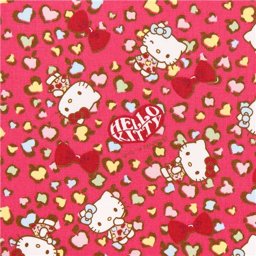 Tissu Oxford rose avec Hello Kitty, un motif de peau de léopard, par Sanrio