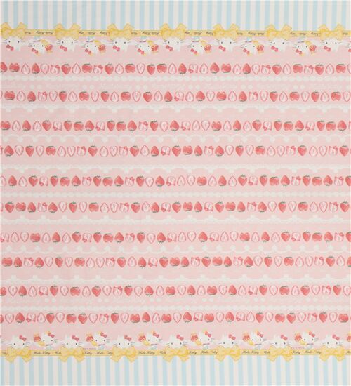 Remnant (46 x 107 cm) - pink Hello Kitty striped strawberry laminate fabric with double border 2
