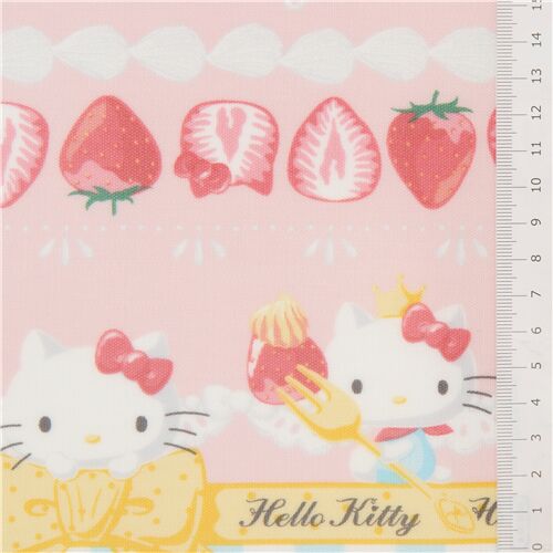 Remnant (46 x 107 cm) - pink Hello Kitty striped strawberry laminate fabric with double border 3