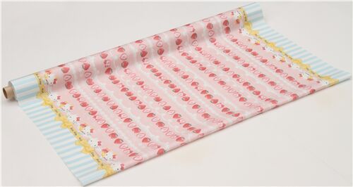 Remnant (46 x 107 cm) - pink Hello Kitty striped strawberry laminate fabric with double border 4
