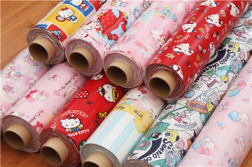 Remnant (46 x 107 cm) - pink Hello Kitty striped strawberry laminate fabric with double border 6