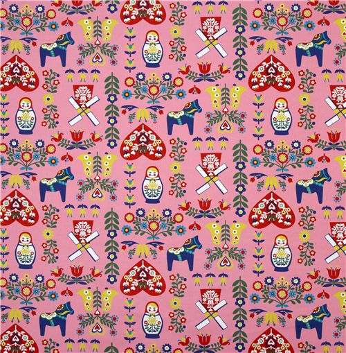 pink Holland Matryoshka Kokka oxford fabric from Japan 2
