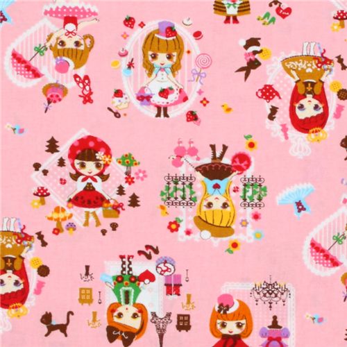 pink Japanese fabric girls go shopping Cosmo Tessuto