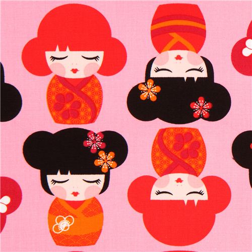 pink Kokeshi doll fabric by Robert Kaufman USA Fabric