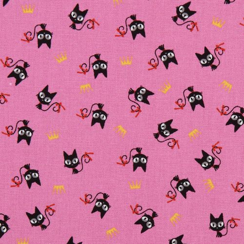 pink Kokka canvas fabric black kitty from Japan 2
