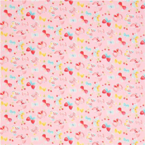 Remnant (24 x 108 cm) - pink Kokka double gauze cute colorful butterfly insect fabric from Japan 2