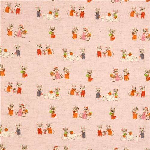 pink Kokka fabric with mouse family by Heather Ross 1