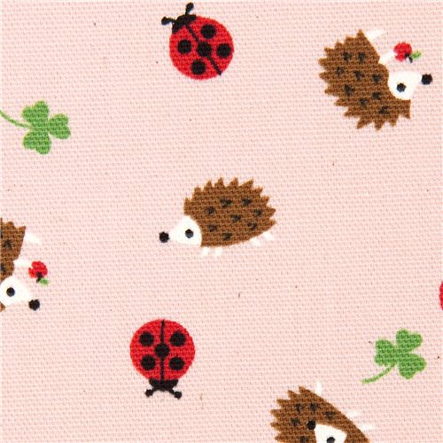 pink Kokka oxford fabric hedgehog & ladybird du Japon1