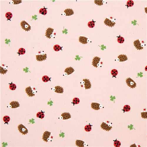 pink Kokka oxford fabric hedgehog & ladybird du Japon2