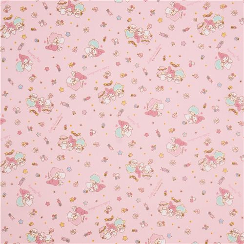 Tissu Oxford rose avec My Melody et Little Twin Stars, des toiles, par Sanrio  2