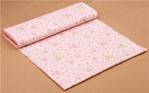 Tissu Oxford rose avec My Melody et Little Twin Stars, des toiles, par Sanrio  3
