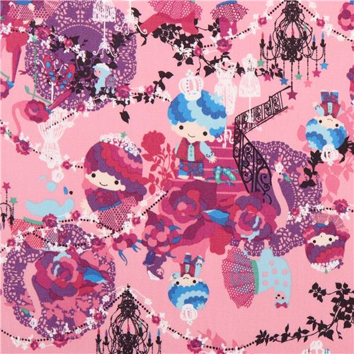 Tela laminada rosa Little Twin Stars realeza reyes rey de Sanrio Japón