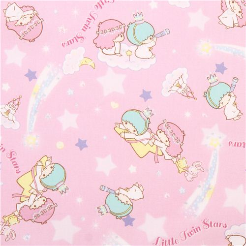 Tissu lamin rose Little Twin Stars avec des toiles, un chteau dans les nuages