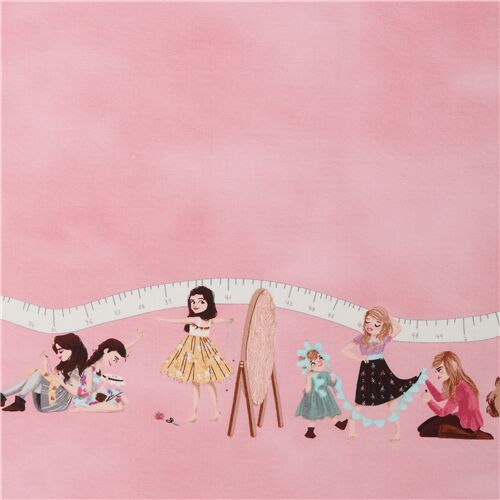 pink Michael Miller Little Sewists double border fabric Fabric