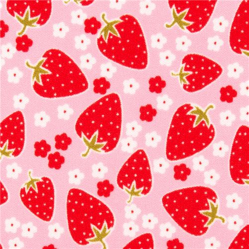 Tela rosa con fresas laminado poliuretano Michael Miller Tela