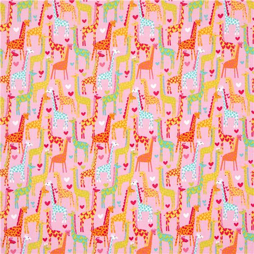 pink Michael Miller fabric Giraffe Love heart 2