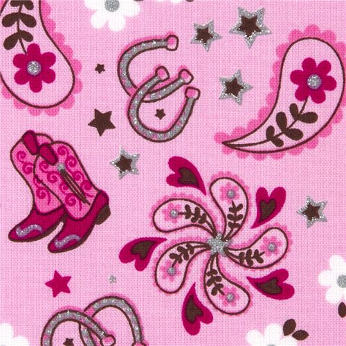 pink Michael Miller fabric pony horseshoe western boots 1