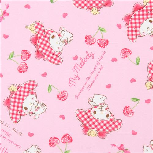 tessuto rosa My Melody coniglietto ciliegie frutta oxford