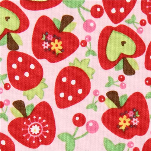 pink Riley Blake fabric heart-apple strawberry cherry 1