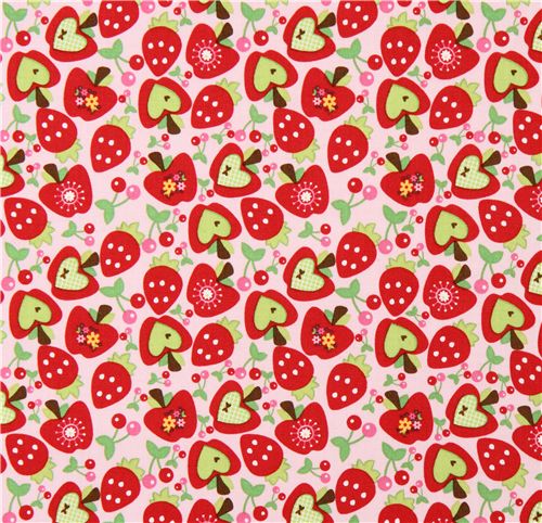 pink Riley Blake fabric heart-apple strawberry cherry 2