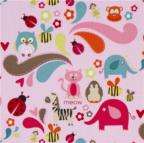 rosa Riley Blake Stoff kawaii Tiere Mädchen 1