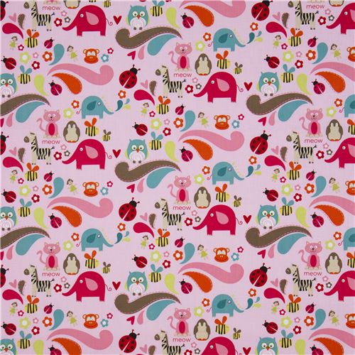rosa Riley Blake Stoff kawaii Tiere Mädchen 2