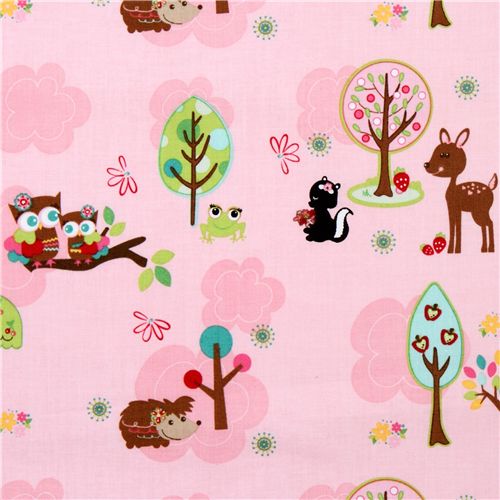 rosa Riley Blake Stoff kawaii Eulen Igel Rehlein 1