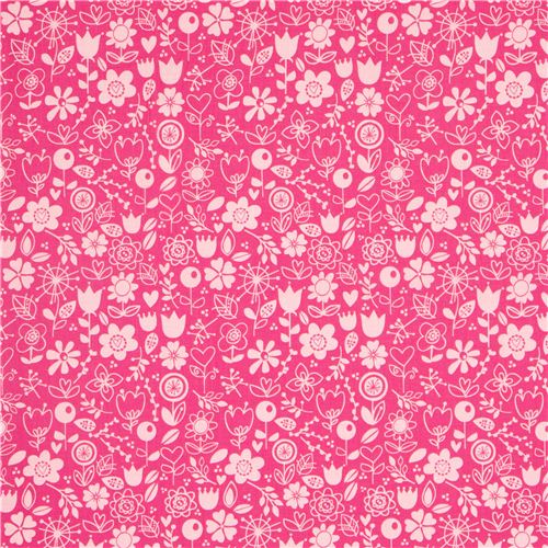 pink Riley Blake fabric with funny flowers heart leaf 2
