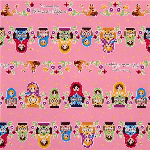 pink Russian dolls Kokka fabric from Japan babushka 2