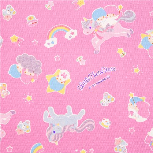 pink Sanrio Little Twin Stars unicorn rainbows oxford fabric Fabric