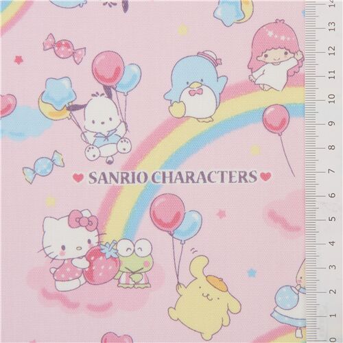 Remnant (20 x 109 cm) - pink Sanrio glitter rainbow oxford fabric with Hello Kitty and My Melody 2