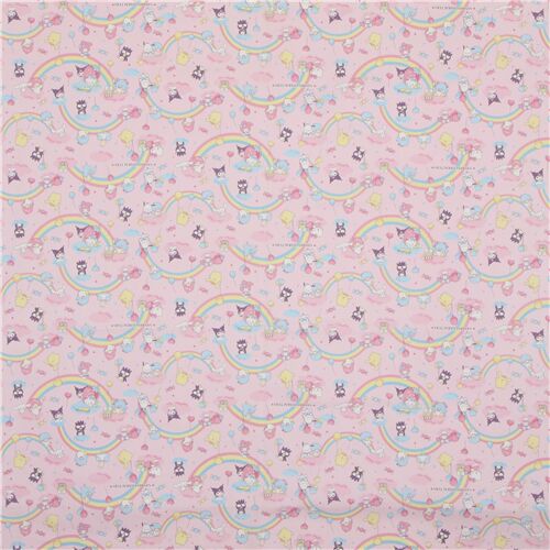 Remnant (20 x 109 cm) - pink Sanrio glitter rainbow oxford fabric with Hello Kitty and My Melody 3