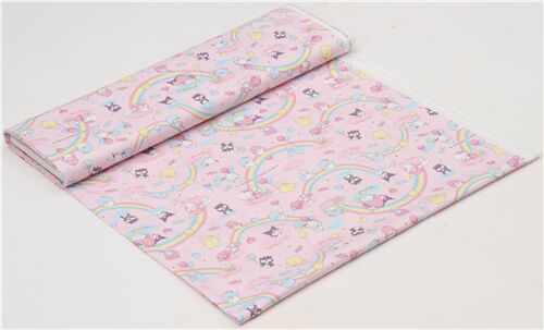 Remnant (20 x 109 cm) - pink Sanrio glitter rainbow oxford fabric with Hello Kitty and My Melody 4