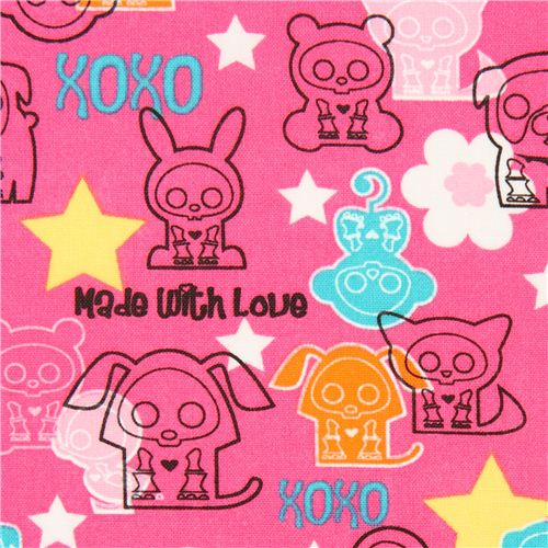 pinker Skelanimals Skelett Tiere Stoff Stern Blume USA Stoff