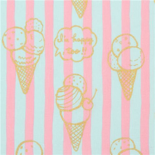 tessuto strisce rosa turchesi gelati Kokka decorazioni dorate Tessuto