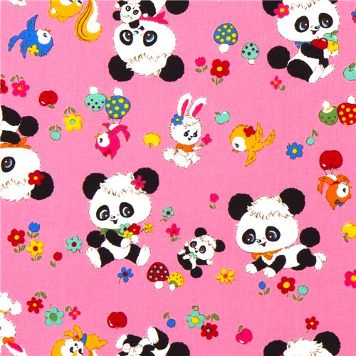 pinker Baby Panda Bären Stoff Pilze Blümchen kawaii 1
